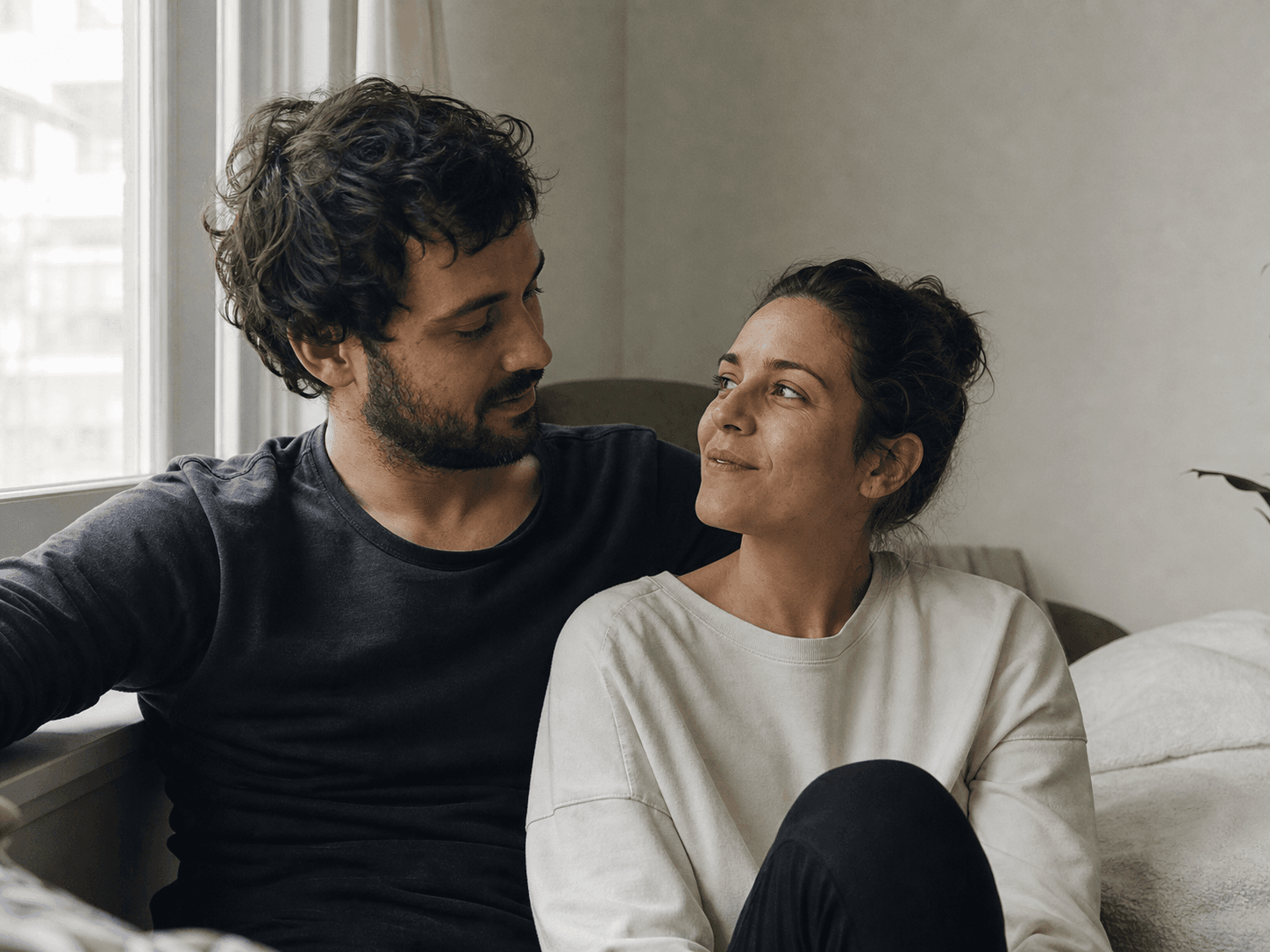 A couple sharing a relaxed moment at home