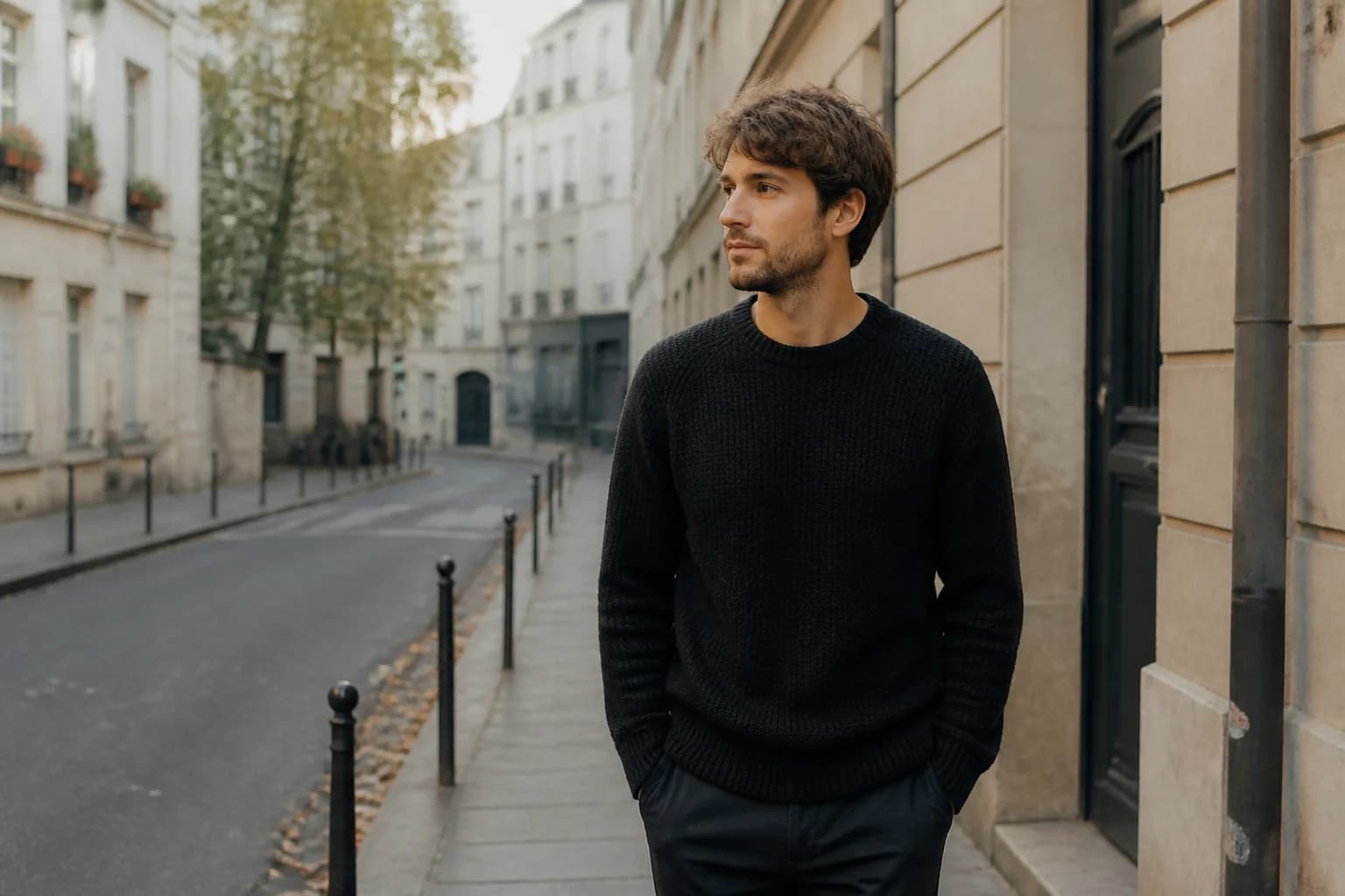 A man walking alone on a quiet street while thinking after a breakup